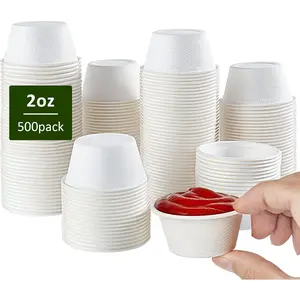 500 Pack 2 OZ Disposable Souffle Cups,  Compostable Portion Cups,  Sample Cups Made From Bagasse Fibe,  For Dips, Jams, Honey, Sauces, Nuts