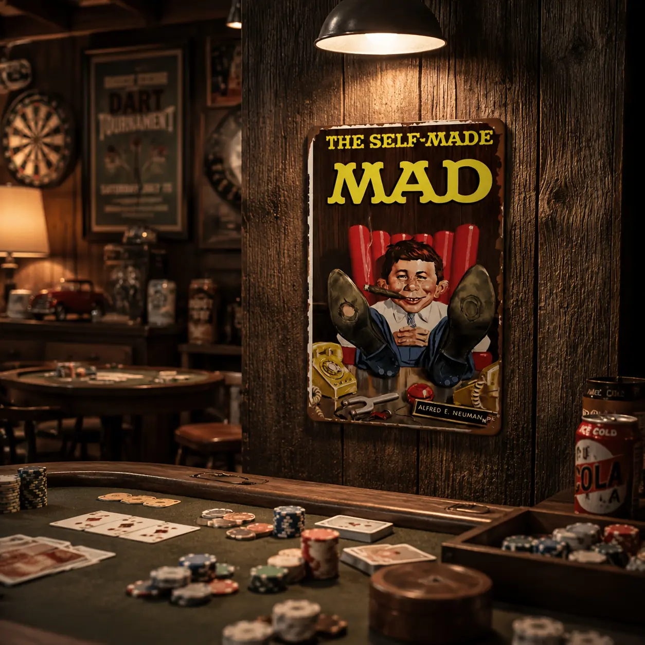 Waterproof Weather Resistant Aluminum Metal Sign Pre-Drilled Holes Retro The Self-Made MAD Vintage Wall Art for Bar Pub Man Cave Garage Decor