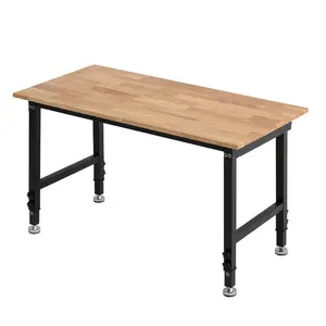 VEVOR Adjustable Workbench, 1500 lbs Capacity, 48x 24 Inch Oak Wood Top Workbench with 26.3-40.2 Inch Height Adjustment, Heavy-Duty Hardwood Worktable for Garage, Workshop, Home, Office, Commercial