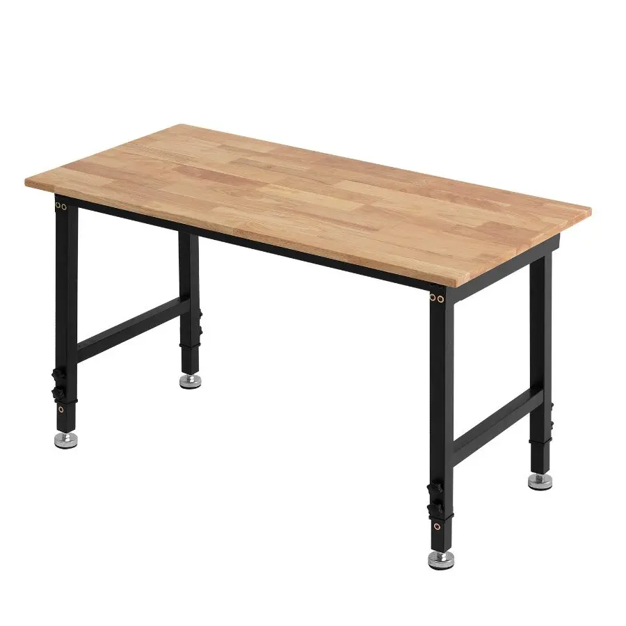 【Summerfinds】 VEVOR Adjustable Height Desk Workbench, 1500 lbs Capacity, 48x24 Inch Oak Wood Top, 26.3-40.2 Inch Height Adjustment, Heavy-Duty Hardwood Table for Garage, Workshop