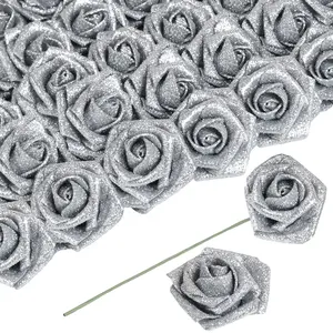 30PCS Artificial Glitter Roses, 3.15 Inch Foam Flowers for Party, Wedding, and Holiday Decorative Crafts