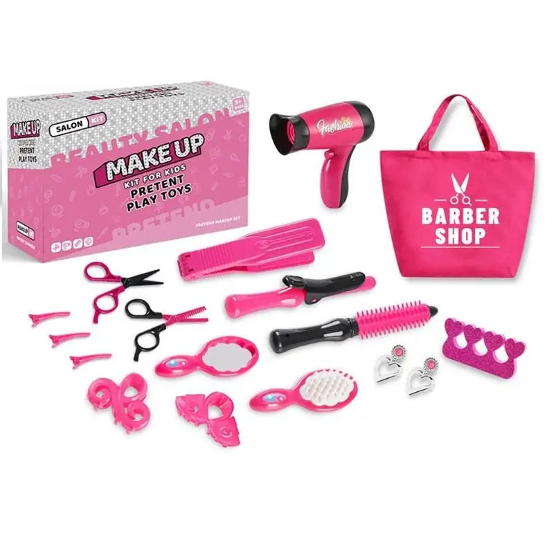 Simulated Hair Styling Toy with Bag Set, Hair Dryer & Scissors & Stylist Accessories, Barber Shop Pretend Play Toy for Girls, Birthday Gift, Christmas