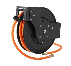 Heavy Duty Retractable Air Hose Reel – 1/4" x 50ft Hybrid Air Compressor Hose, Dual Arm, Auto Rewind, 300 PSI, Steel Reel, Ceiling/Wall Mount, Swivel Bracket, Perfect for Garage & Workshop – 1/4inch, 50ft