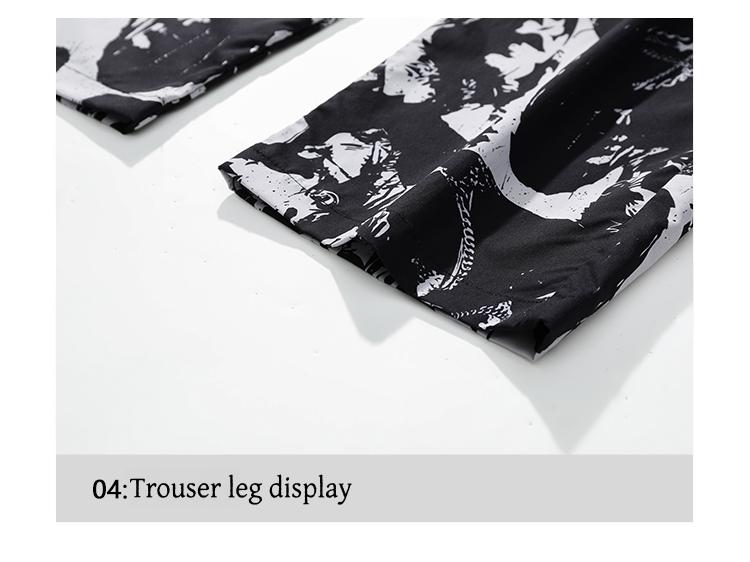 Artistic ink printing casual pants men's loose hanging high street pants black and white graffiti trend straight pants