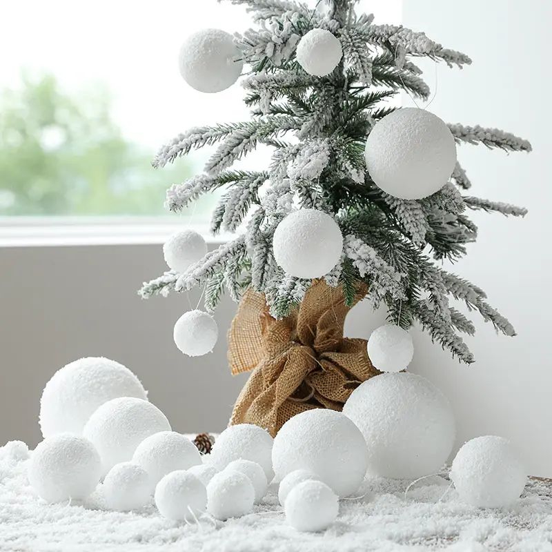White Round Foam Tree Ornaments - 4-10cm Foam Pendants, Hanging Holiday Decor, Indoor DIY Craft Supplies for Home New Year Navidad Celebrations, Holiday Decoration, Hanging Decor