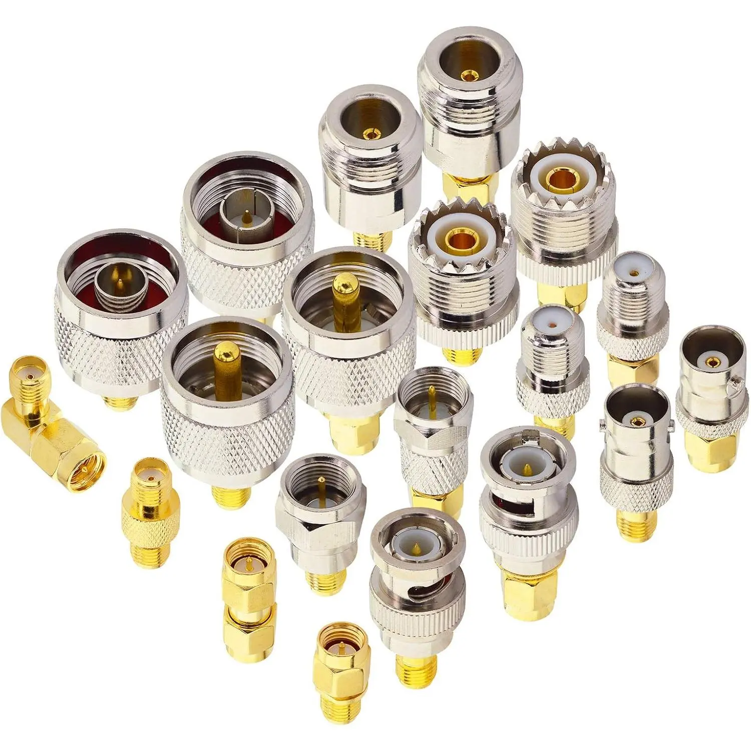 50 Ohms RF Coaxial FPV Connector Kit, 20-Type Set with SMA Coax Antenna Connectors, SMA-to-UHF/BNC/F Adapters, Male-Female Converters for Digital Radio Amplifier Accessories, Fpv Systems