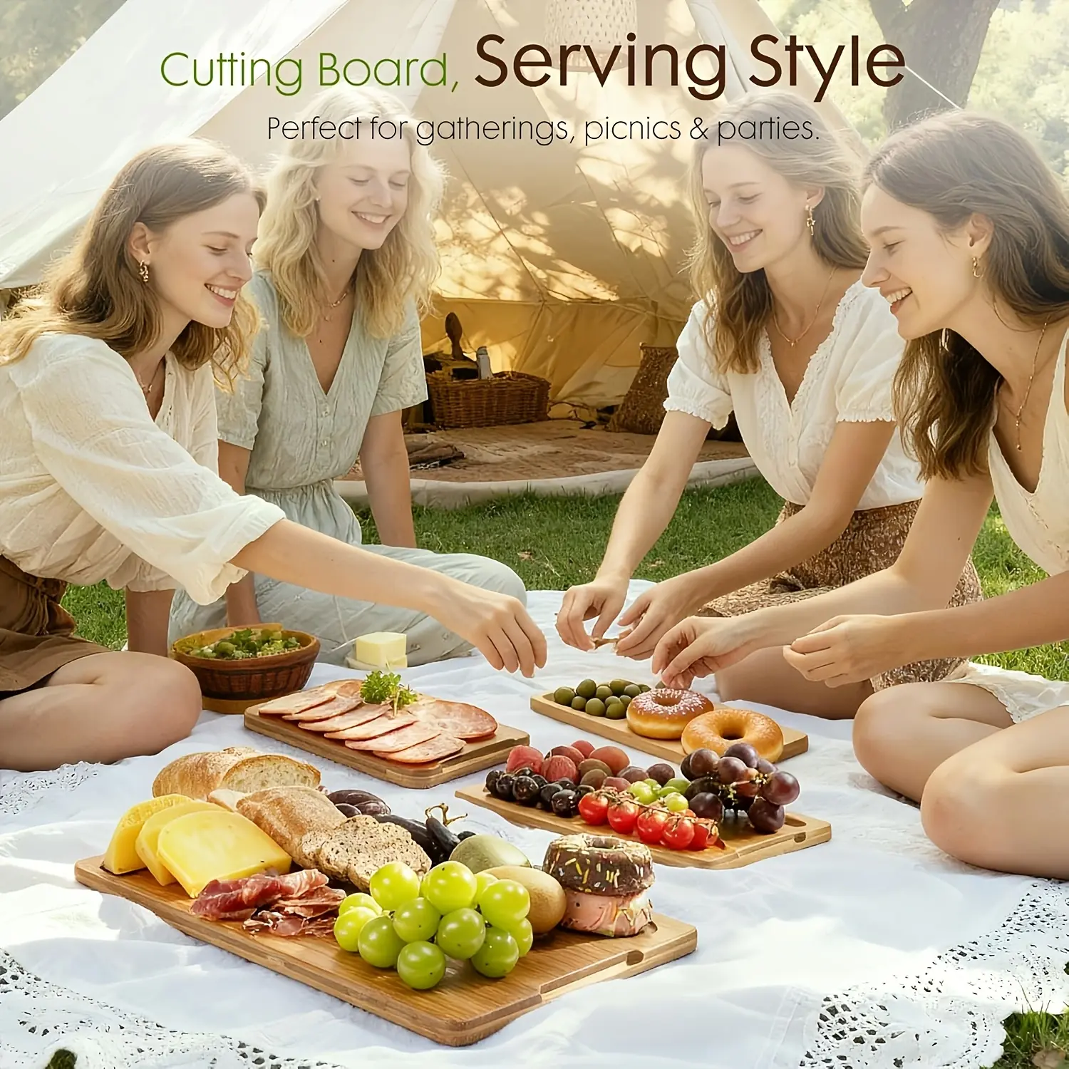 3 Pack Bamboo Cutting Board Set, Natural Eco Friendly Wooden Chopping Boards with Juice Groove & Handle, 3 Sizes Kitchen Cutting Boards for Meat Vegetables Cheese