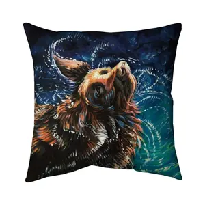 Begin Home Decor 5541-1616-AN381 16 x 16 in. Contemporary Blue Pillow - Wet Golden Retriever Shake Decor