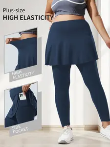 High-Waisted Slim Fit Women's Skirt Pants, Elastic Waist Pocket Nine-Quarter Skirt Pants, Casual Comfortable High Stretch Tight Pants Set, High Stretch Bottoms