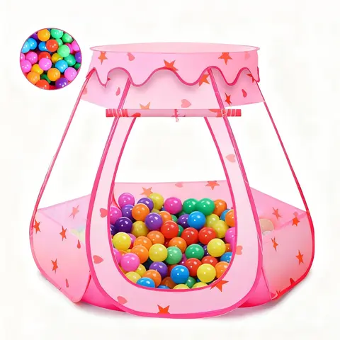 JungleDove Star-Decorated Princess Pretend Play Tent - Polyester Foldable Toddler Tent Indoor (44×39×35 in), Active Ball Pit with 50 Non-Toxic Balls, Easy Pack Carry Bag, Easy Assembly/Storage, Kid Girl Gifts, Worry Less Fun