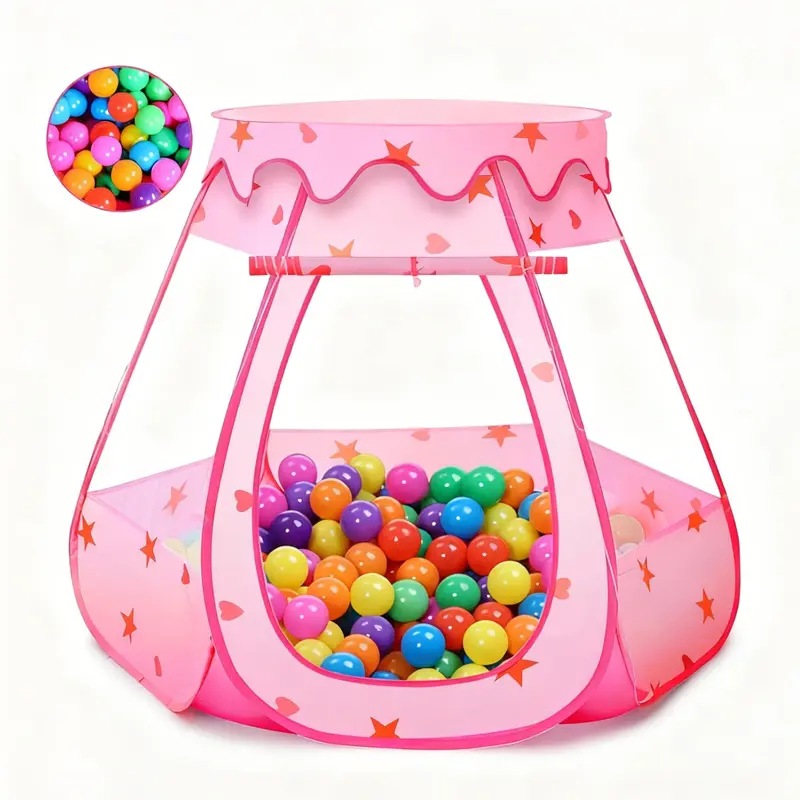 JungleDove Star-Decorated Princess Pretend Play Tent - Polyester Foldable Toddler Tent Indoor (44×39×35 in), Active Ball Pit with 50 Non-Toxic Balls, Easy Pack Carry Bag, Easy Assembly/Storage, Kid Girl Gifts, Worry Less Fun