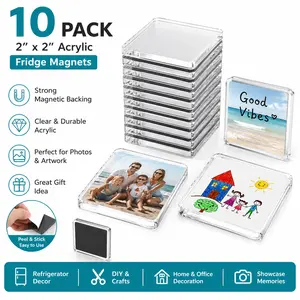 10 Pack Clear Acrylic Fridge Magnets, 2x2 Inch Magnetic Photo Frames with Adhesive Backing for Refrigerator, Kitchen, Office & Crafts