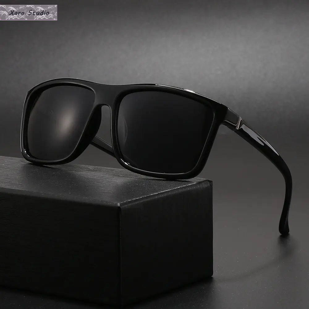 Men's Classic Square Sunglasses - 70s Aesthetic, Black Dark-Lensed Real Film Polarized Outdoor Eyewear for Road Trips, Beach Days