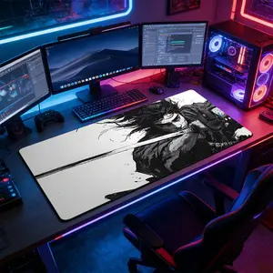Ink Wash Samurai Large Extended Gaming Mouse Pad, Gaming Mousepad, Non-Slip Rubber Base Stitched Lock Edge Desk Mat, Dark Artistic Design Desk Pad, Durable Computer Accessory for Home Office & Gaming Setup, Perfect Gift for Gamer & Samurai Fans Boys Girl