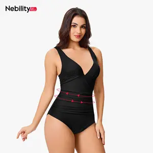 Nebility Women's One Piece Swimsuit Tummy Control Back cross V Neck Bathing Suits