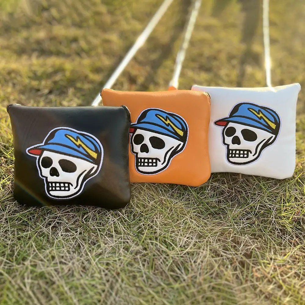 Skull Design Golf Mallet Headcover, Soft PU Interior, Magnetic Closure, Mixed Colors, Perfect for Easter/Valentine's Day, Durable Golf Cover, Halloween, Golf Accessories, Golf Gift Accessory
