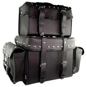 Vance Black Studded 4 Piece Motorcycle Travel Luggage Sissy Bar Bag