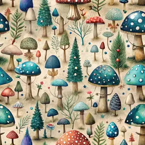 Mushroom Fairyland Pattern 2 Quilting Cotton Fabric
