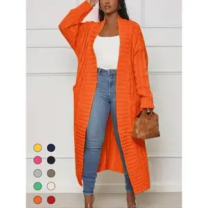 Women's Solid Color Textured Drop Shoulder Pocket Longline Cardigan Casual Open Front Long Sleeve Knitwear For Fall Winter Daily Wear Baggy Style Soft Comfy Fabric Warm Breathable Fit Perfect For Layering Over Tops Errands Coffee Dates Easy To Match Ladie