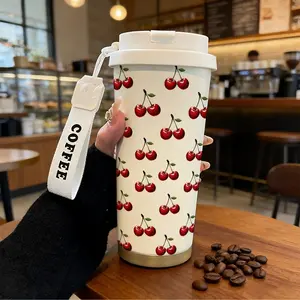 Simple Cherry Print 530ML Insulated Cup, 316 Stainless Steel Cold & Hot, Travel Sports Mug, Creative Gift for Home and Outdoor