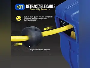 Goodyear Mountable Retractable Extension Cord Reel - 14AWG x 40' Ft, 3 Grounded Outlets, Max 13A