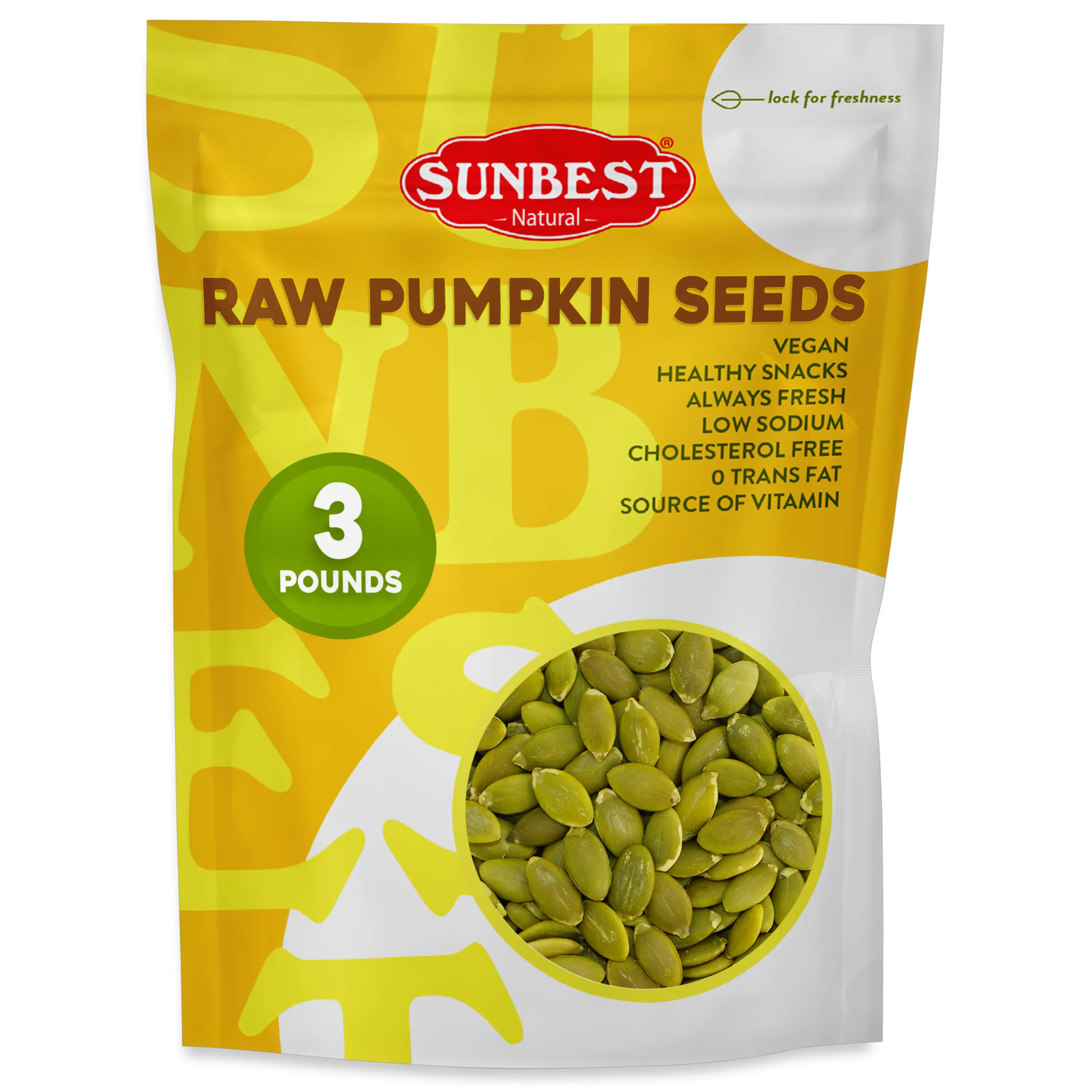 Sunbest Natural Raw Pumpkin Seeds – 3 Pound Bulk Bag (48 oz) Unsalted & Shelled – Whole Pepitas, Pumpkin Seeds to Eat – Great for Snacking, Baking & Topping – Rich in Essential Fatty Acids, Iron & Protein  Snack