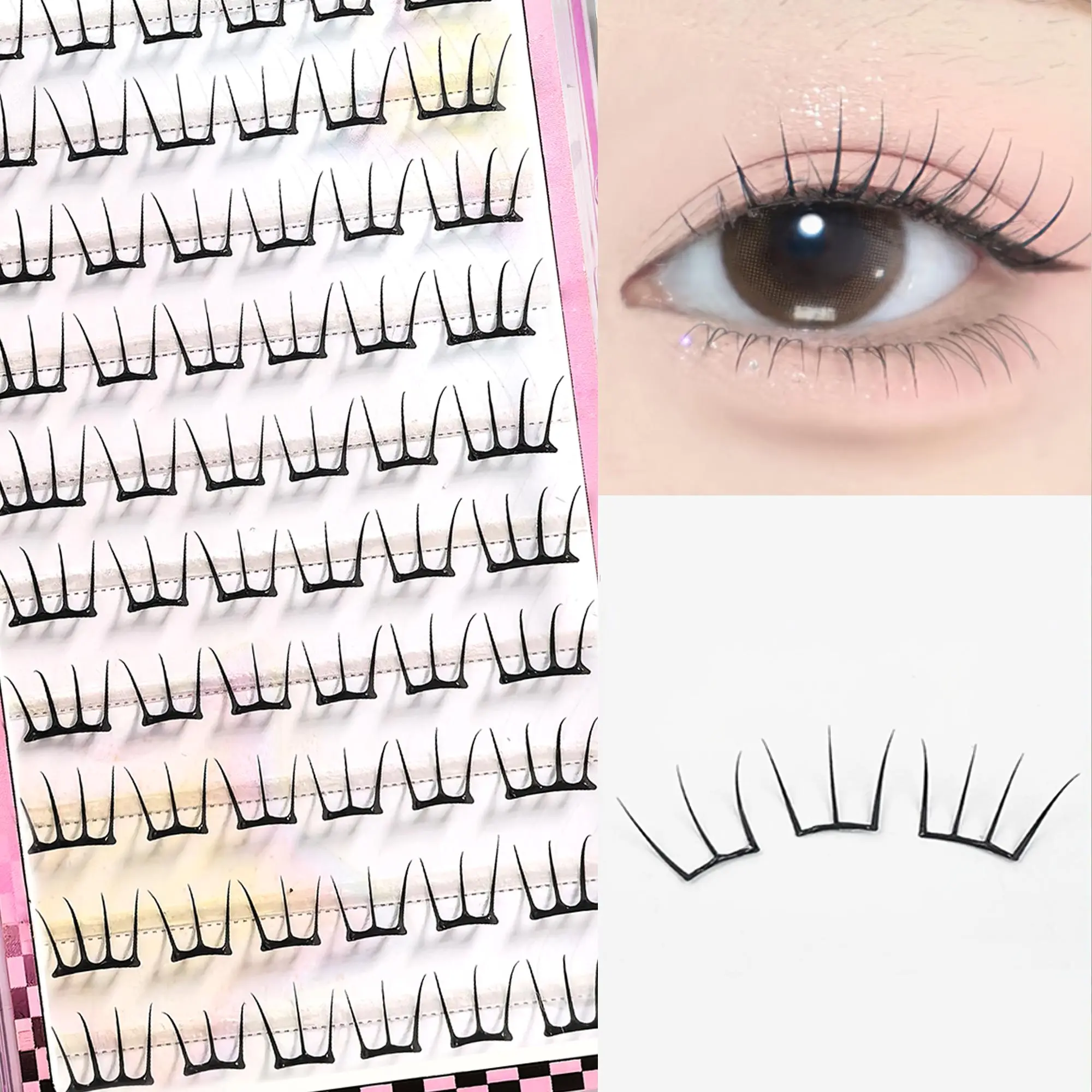 Korean Stylish Self-Adhesive False Eyelashes K-pop Inspired Fluffy Clustered Slender Comic Design for Everyday Use 2026 New