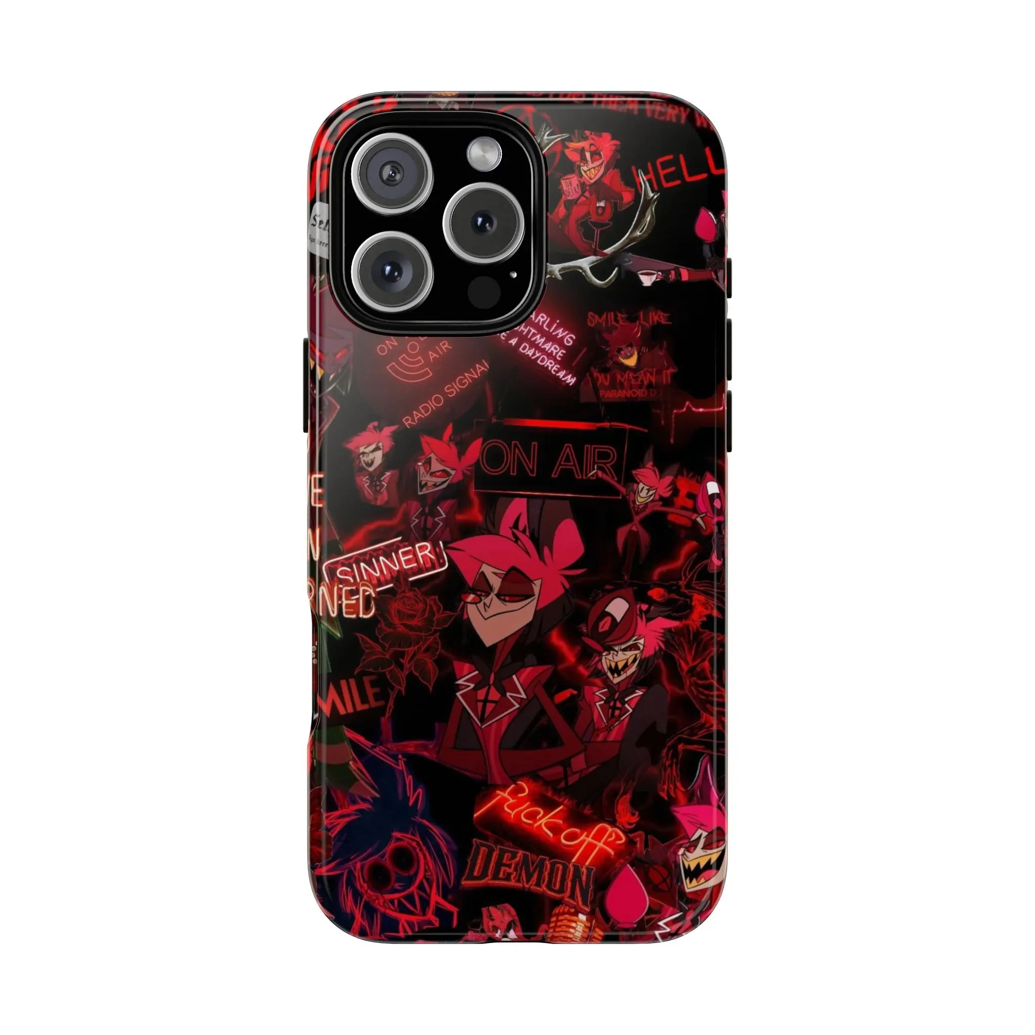 Alastor-Inspired Phone Case – Neon Red Hellish Design, Bold Art, ‘On Air’ Radio Vibe, Eye-Catching Accessory for Fans