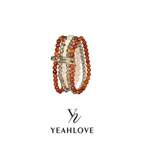 YEAHLOVE Multi-Strand Carnelian & Moonstone Beaded Bracelet  Gold-tone toggle clasp, boho statement style. Carnelian = energy + vitality. Moonstone = calm + serenity. Perfect for daily wear, meditation, or a meaningful gift.