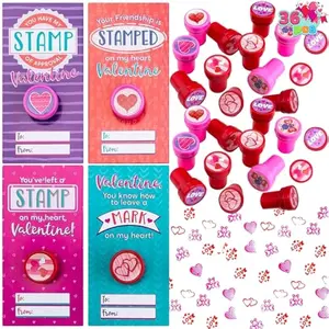 36 pack Valentines Day Gift Cards with Gift Valentine Stampers for Classroom Exchange Prizes Party Favor Toys