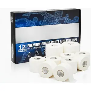 12 Pack White Athletic Tape (45ft Rolls) - Athletes Trainers Injuries & First Aid - Premium Medical Sports Tape - Wrap & Support Ankles & Wrists - Easy Tear Design with Zinc Oxide & No Sticky Residue