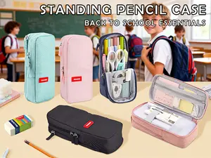 Back To School Essentials Standing Pencil Case 2 Compartments Pencil Pouch Magnetic Mobile Phone Holder Bracket Pen Bag Large Capacity College Stationery Organizer Storage for Kids Boys Girls