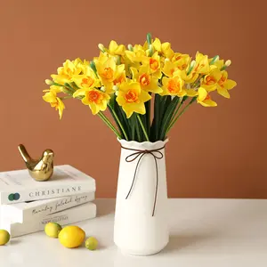 6 Pcs Artificial Daffodils Flowers Narcissus Faux Spring Flowers Fake Silk Daffodil Flower Arrangement Decorative Flowers for Indoor Outdoor Home Wedding Decor, Garden Decorations, Artificial Flowers UV-resistant Colorful Realistic
