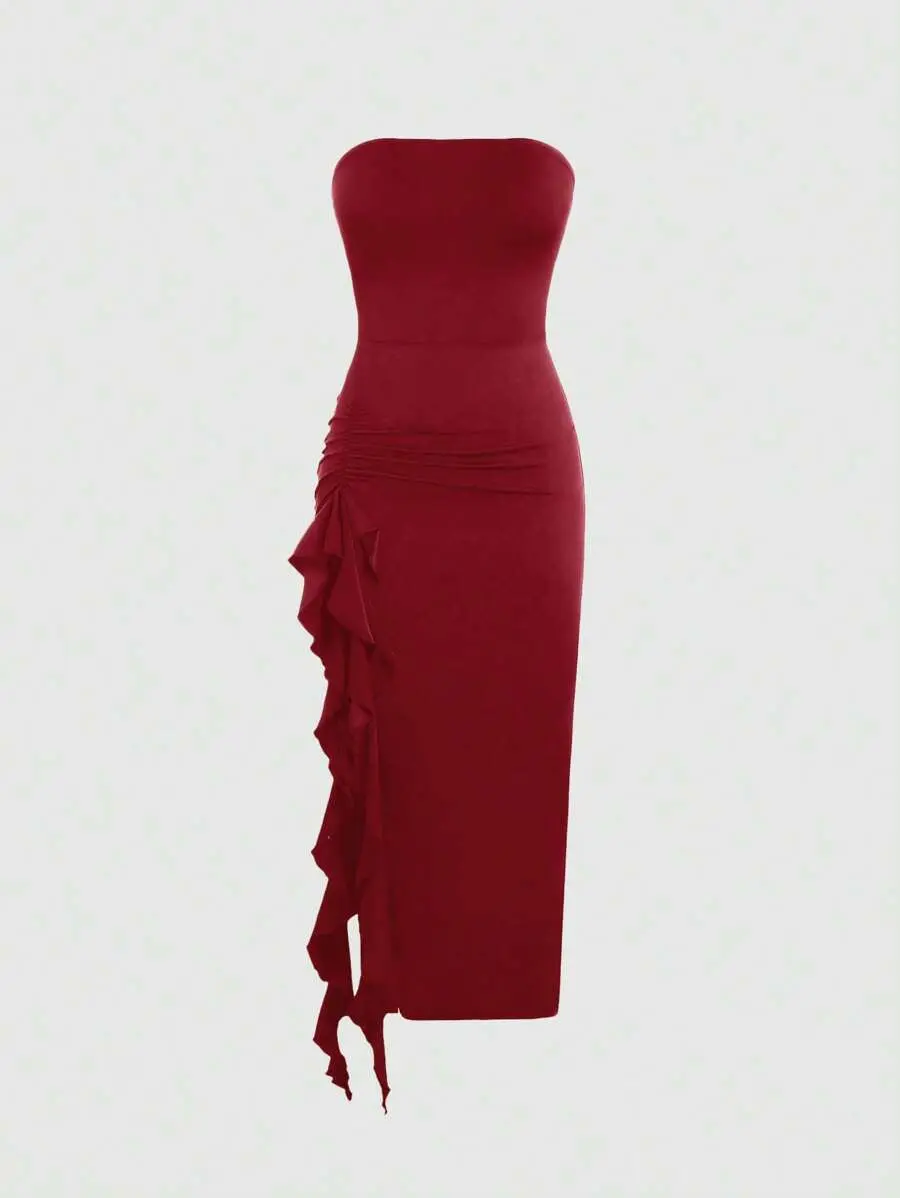 Sweetra Women Fashionable Asymmetrical Design Empire Waist Maxi Tube Dress,Ladies Elegant Ruched,Ruffle,Split Thigh Sleeveless Strapless Slim Fit Long Black Plain Bodycon,Fitted Women Long Dresses,Spring/Summer,Party/Nightclub Outfits Y2K Outfit ... Sweetra Women Fashionable Asymmetrical Design Empire Waist Maxi Tube Dress,Ladies Elegant Ruched,Ruffle,Split Thigh Sleeveless Strapless Slim Fit Long Black Plain Bodycon,Fitted Women Long Dresses,Spring/Summer,Party/Nightclub Outfits Y2K Outfit ...