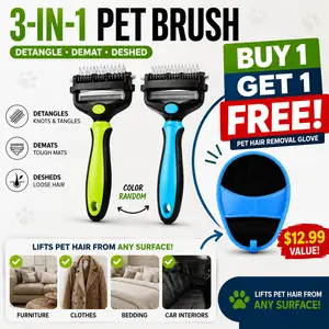Cirlyce 3-in-1 Pet Grooming Comb – Dual-Sided, Gentle Undercoat Rake for Cats & Dogs (Removes Loose Fur & Detangles); Say Goodbye to Annoying Shedding and Flying Fur.