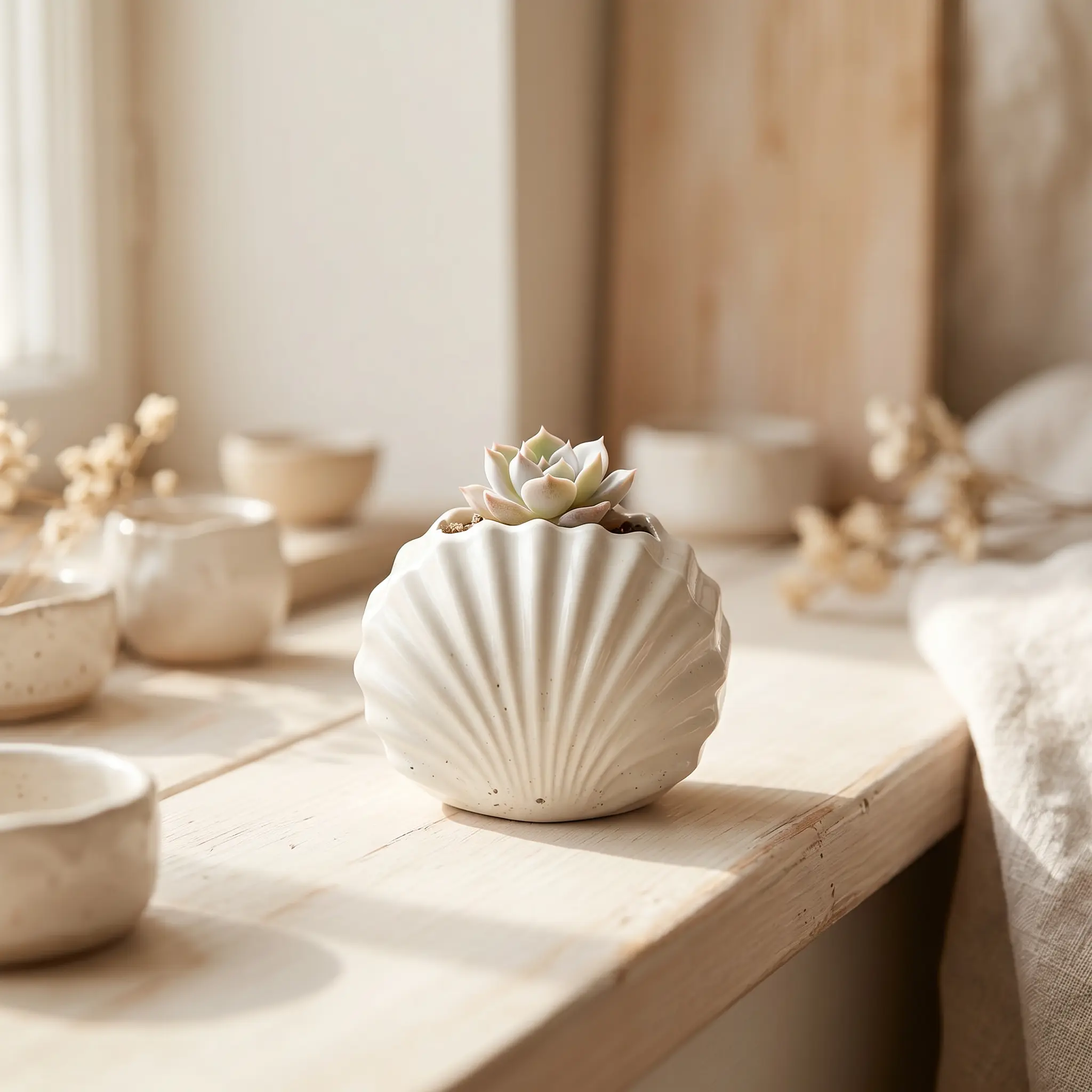 Mini Clam Shell Planter Gypsum White 3" | Coastal Jewelry Dish | Handmade | Sunsum
