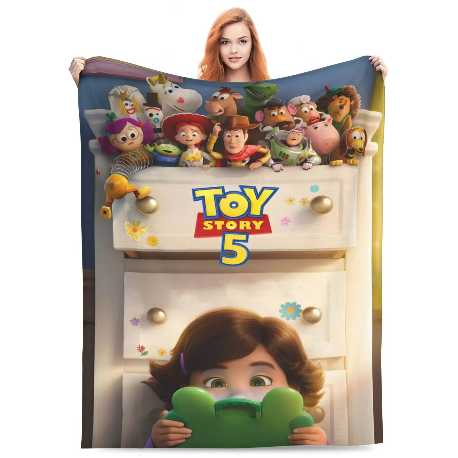DISNEY CLASSIC Toy Story Drawer Scene Throw Blanket, Ultra Soft Flannel Fleece Blanket with Woody, Buzz Lightyear & All Toy Friends, Cozy Lightweight Warm Blanket for Kids Adults, All Season Bedroom Decor