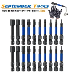 22-Pieces Metric Allen Wrench Set, 50mm Magnetic Hex Screwdriver Bits, 1/4 in Shank, and Bit Holder