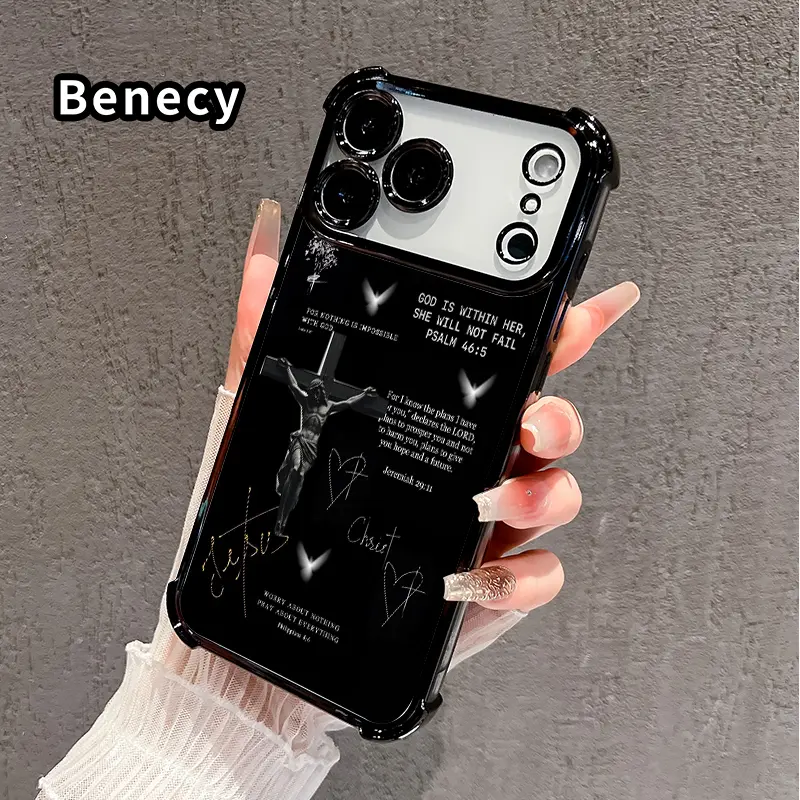 Divine Faith Inspire Pattern Phone Case for iPhone 17 Pro Max 16 15 Plus Air 14 13 12 11 E Electroplated Four-Corner Anti-Fall Protection Cellphone Cover Smartphone Shockproof Casing