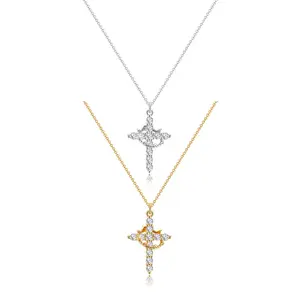 Women Crown Cross Necklace for Shiny Zirconia Plated Gold Pendant Cross Necklace  Necklaces Simple Exquisite Religious Jewelry Gift for Her