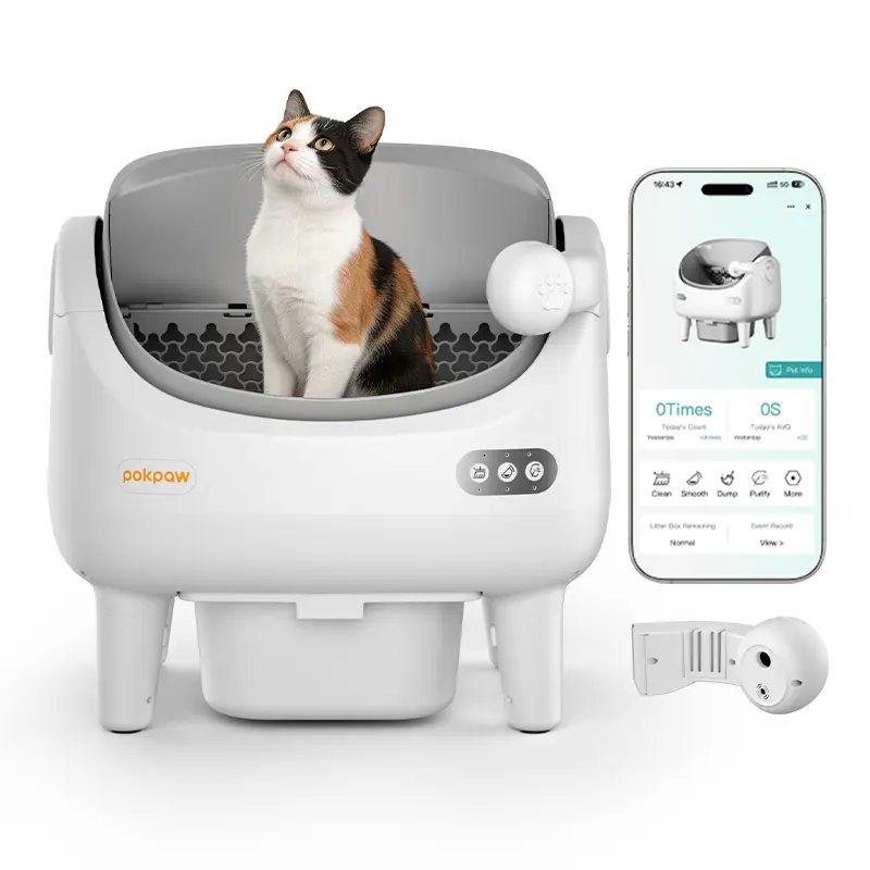 POKPAW Large Smart Cat Litter Box with Replaceable Deodorizing Spray Nozzle, App-Controlled Automatic Self-Cleaning for Multi-Cat Homes, Fits 2-22 lbs Cats