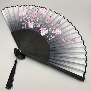 Bamboo Portable Folding Fan with Vintage Cherry Blossom Art, Flower Design, Lightweight Handheld Fan for Hanfu Dance, Graduation Gift, Home Decor
