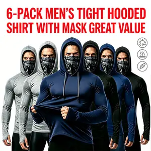 6-piece set men's outdoor work sun protection clothing with sun-blocking hoodie, featuring built-in face mask and neck guard, breathable long-sleeve hoodie Activewear Menswear Compression Fabric Jackets Lawn Layer Menswear