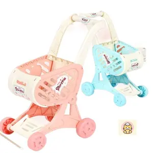 Kids Shopping Cart Toy Set Kitchen Cutting Fruit Doll Simulation Supermarket Trolley Pretend Play Toys for 3 4 5 Year Old Boys Girls Educational Role Play Gift