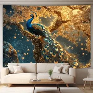 Peacock on Golden Tree Tapestry - Perfect for Living Room, Bedroom, Office Decor & Party Backdrop |       Ideal Creative Gift