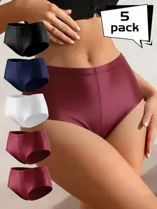 Ice Silk Seamless Stretchy Women's Swim Shorts, Breathable Skin-Friendly Underwear, All-Seasons, 5-Piece Set, Slim-Fitting Boxer Shorts