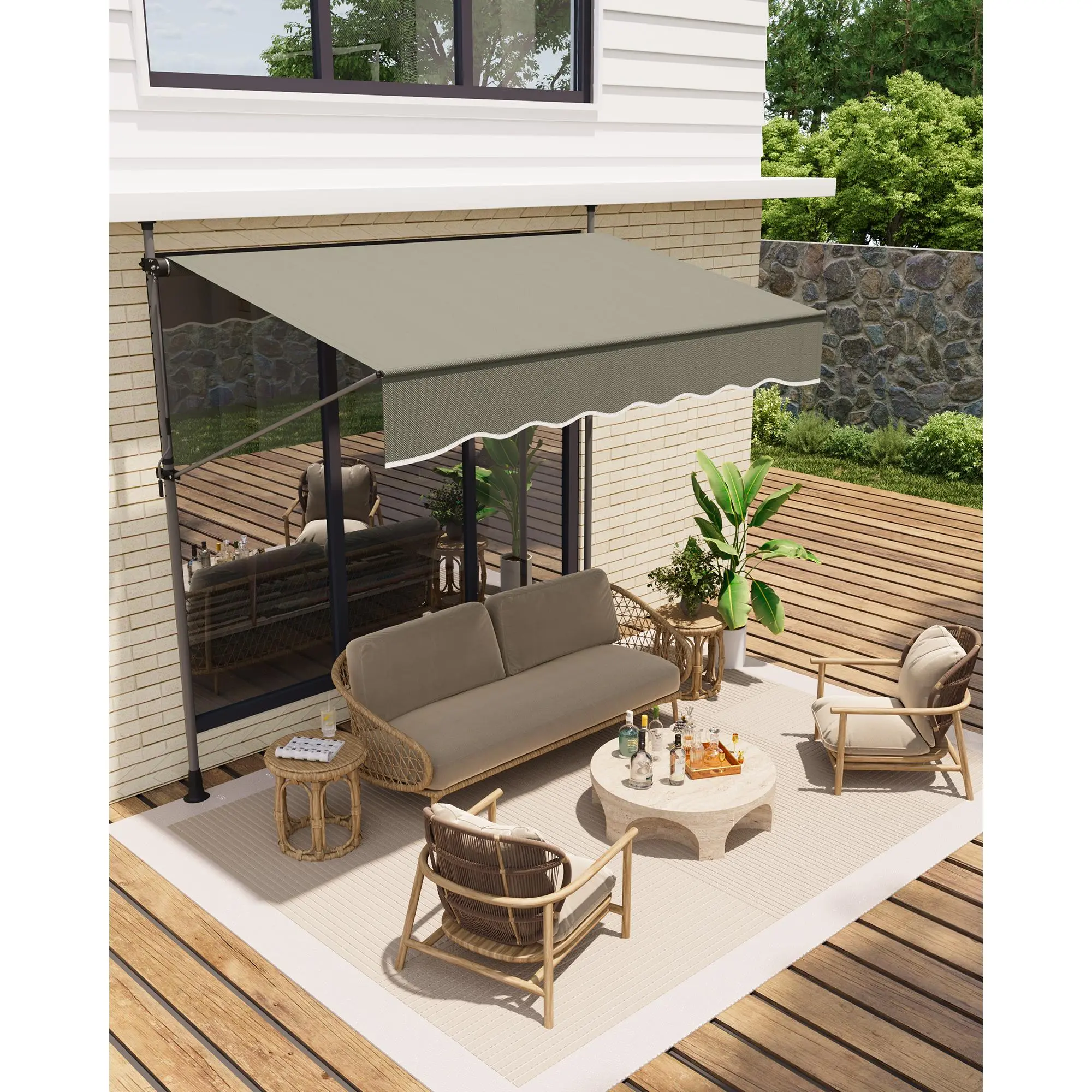 118" Manual Retractable Awning for Patio, Angle & Height Adjustable Sunsetter Retractable Awning, Exterior Outdoor Sunshade Shelter UV Protection for Any Window or Door