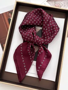 Women's Elegant Wine Polka Dot Scarf, Elastic Satin Handkerchief Shawl, Multifunctional Fashion Accessory, Stylish Headscarf Neck Wrap, Fashion Hair Scarves, Polyester Shawl
