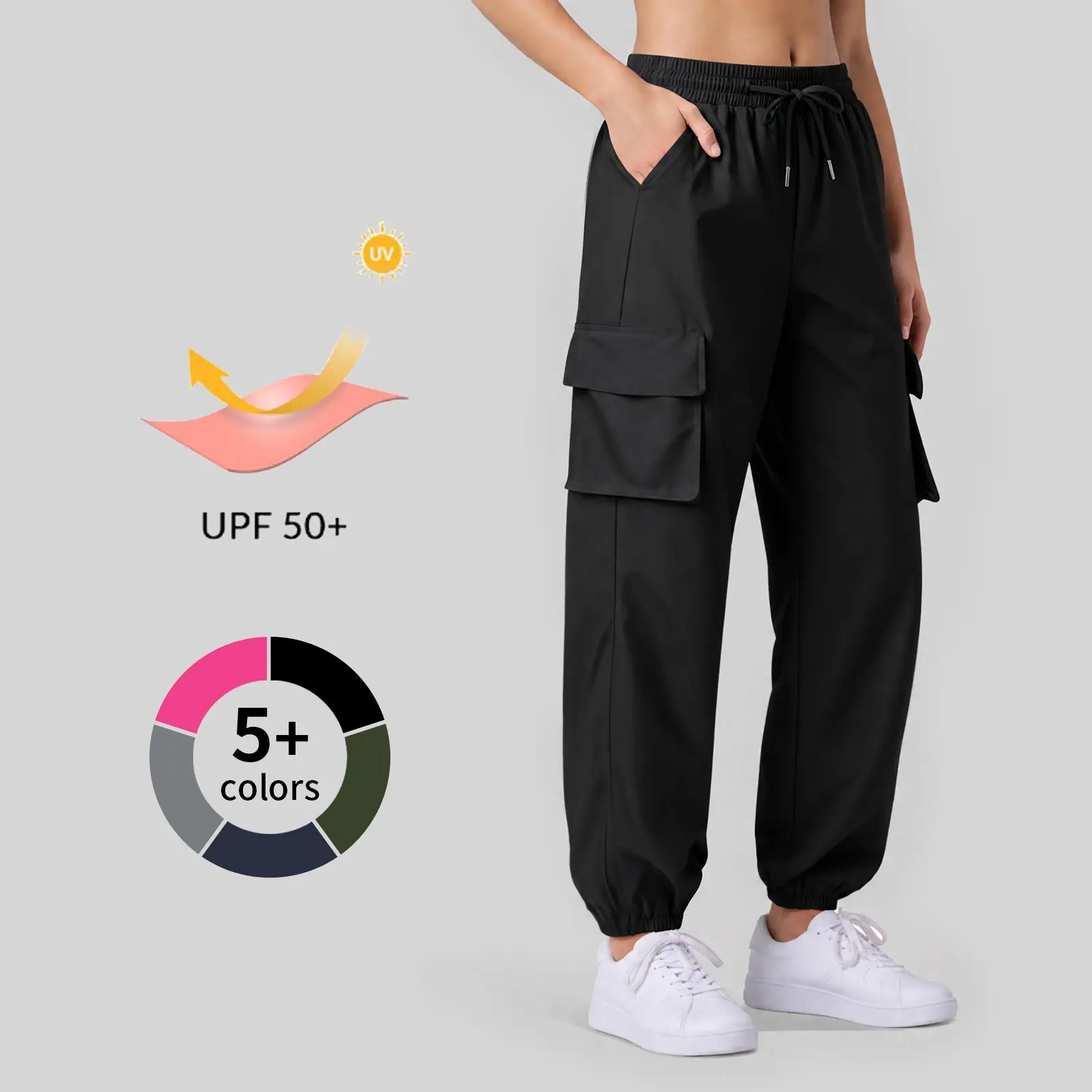 JEKAOYI High Waist Drawstring Lightweight Water Resistant Cargo Joggers with Pockets #TikTokShopSpringGlowUp