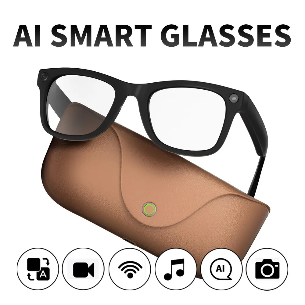 MT5 Ultra AI Smart Audio Glasses with 8MP HD Camera, 300mAh Battery, 2000mAh Charging Case, Wireless Calling AI Translation Voice Assistant HD Video Recording Multifunctional Smart  Sunglass AI Smart Sunglasses